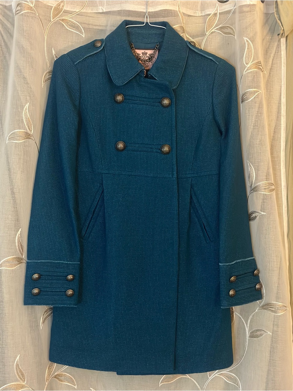 NWT Vintage Juicy Couture Teal Military Coat Petite Y2K